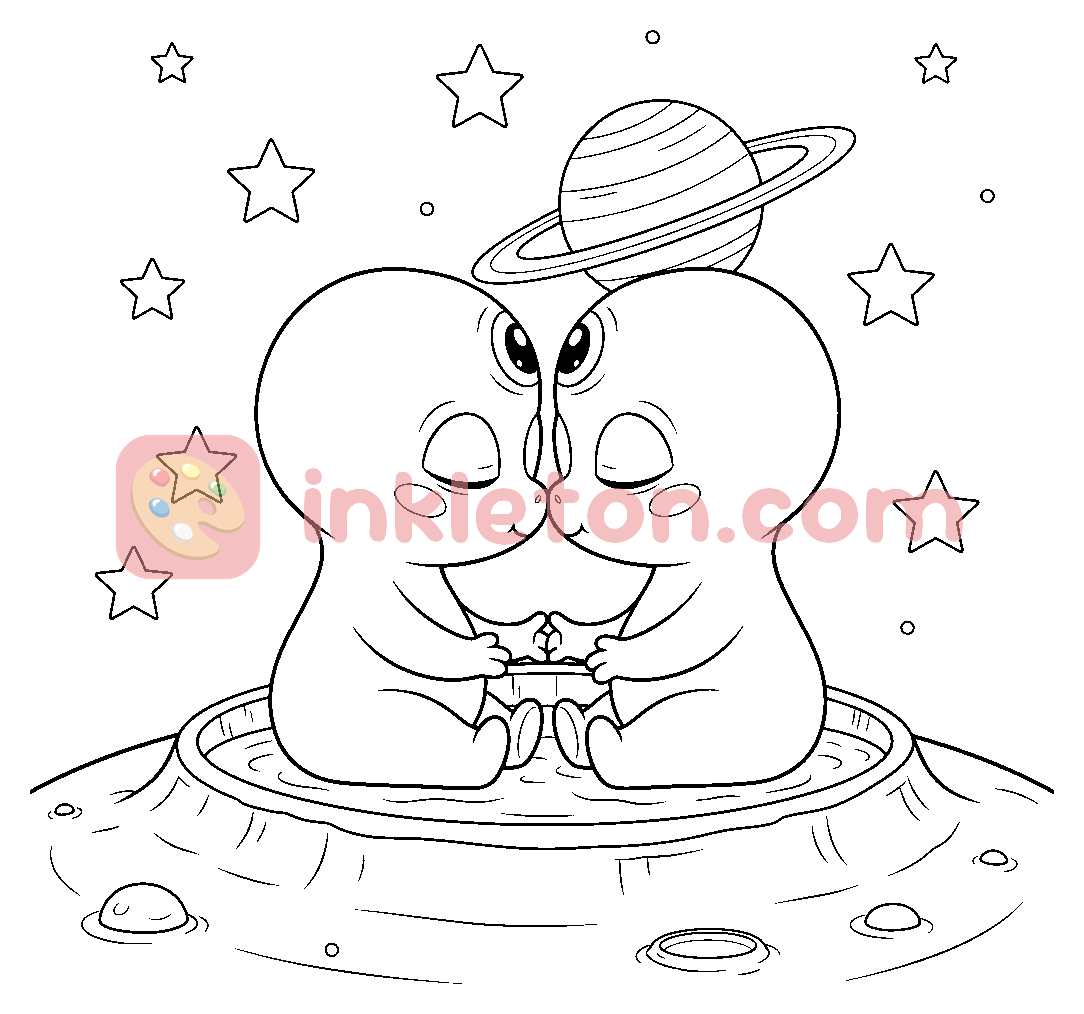 Página para colorir de Beijo estrelado de extraterrestre para imprimir