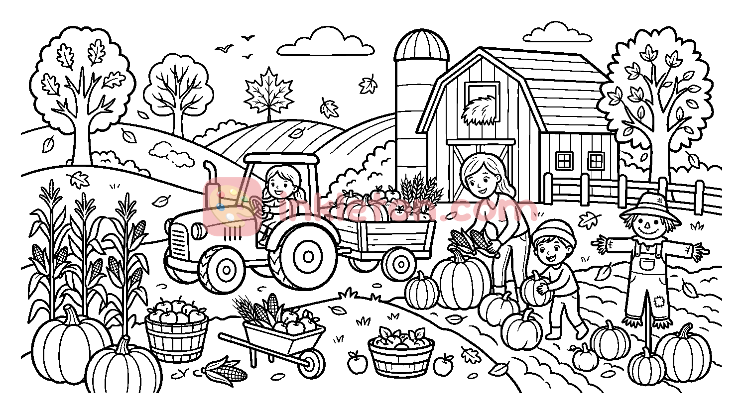 Autumn Harvest on the Farm coloring page to print