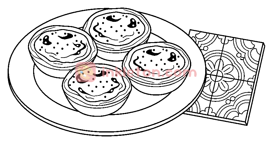 Página para colorir de Um prato de pastel de nata para imprimir