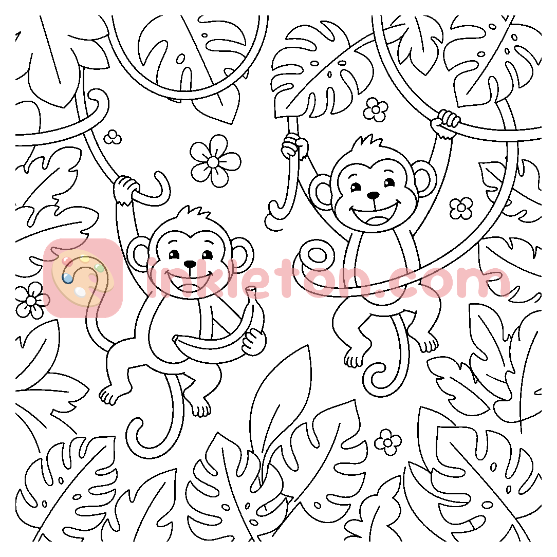 Página para colorir de Macacos da selva brincalhões para imprimir