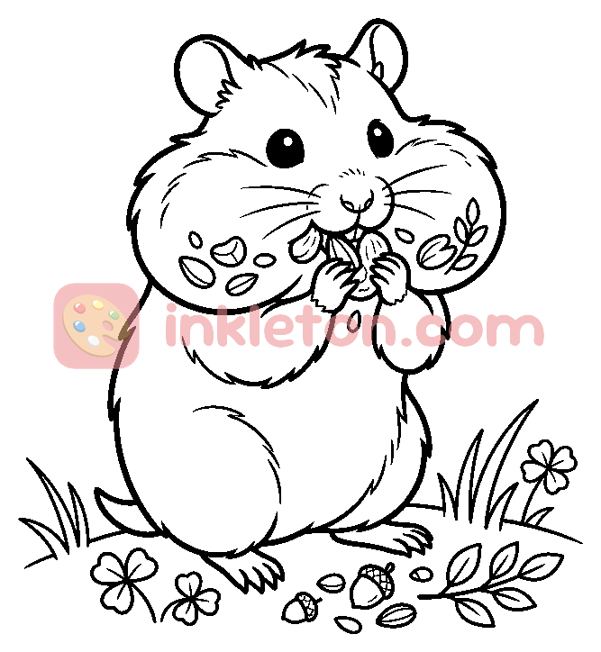 Cute Hamster with Stuffed Cheeks coloring page to print