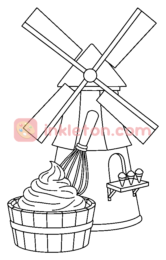 Página para colorear de Heladería Windmill Shop para imprimir