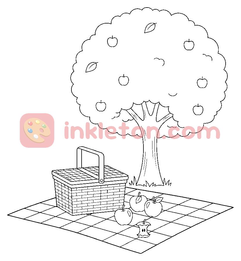 Breezy Orchard Picnic coloring page to print