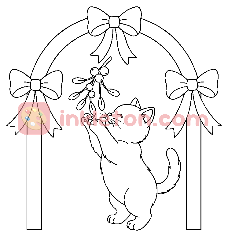 Página para colorir de Gatinho de azevinho festivo para imprimir