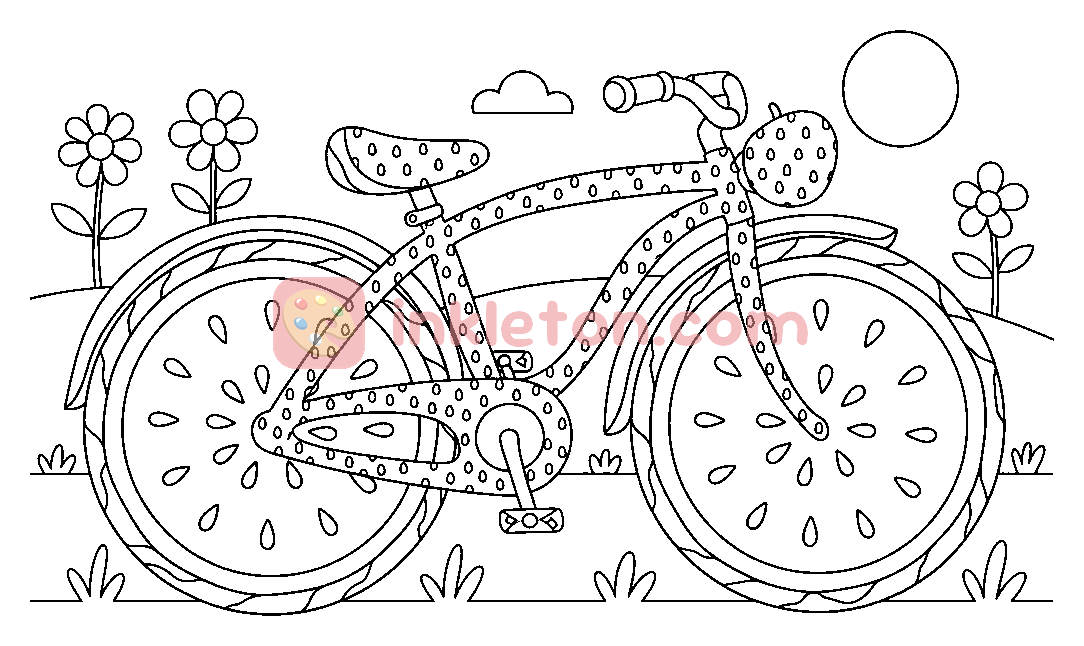 Pagina da colorare Bicicletta da picnic con ruota ad anguria da stampare