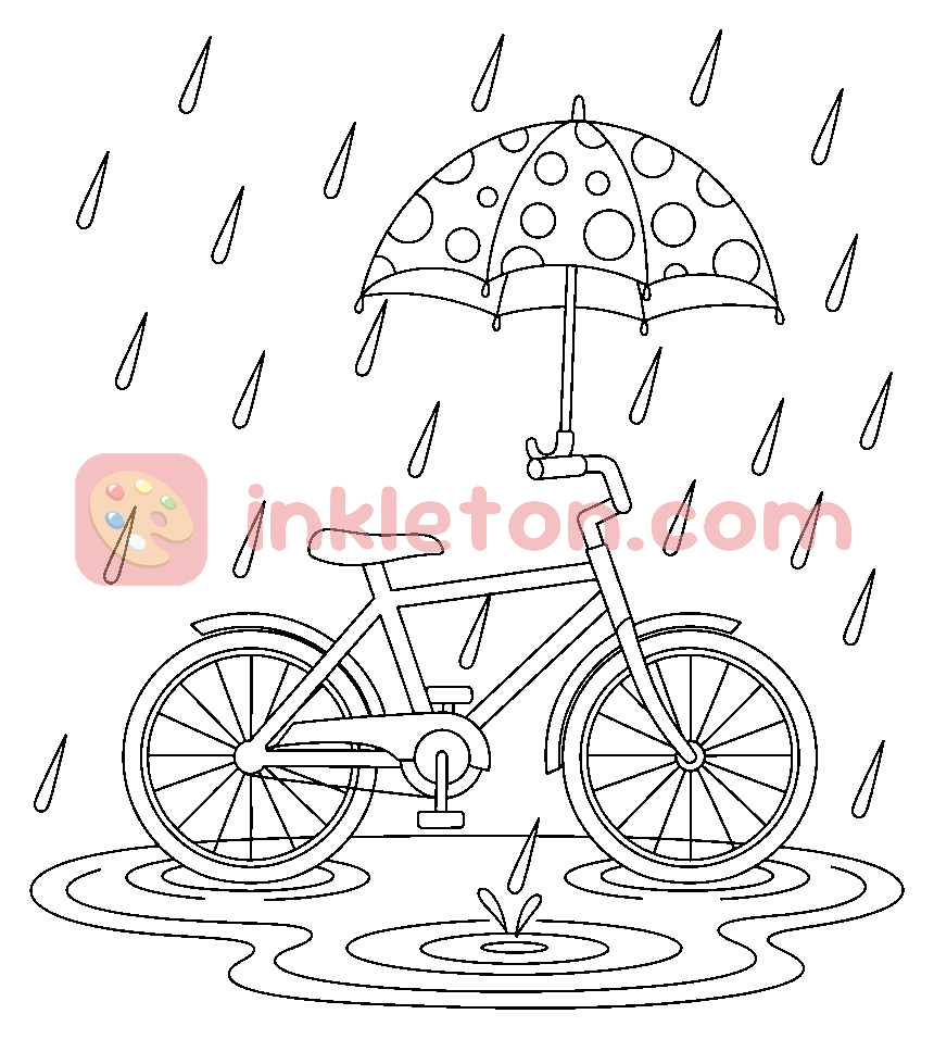 Page de coloriage Bicyclette sauteuse de flaques d'eau en temps de pluie à imprimer