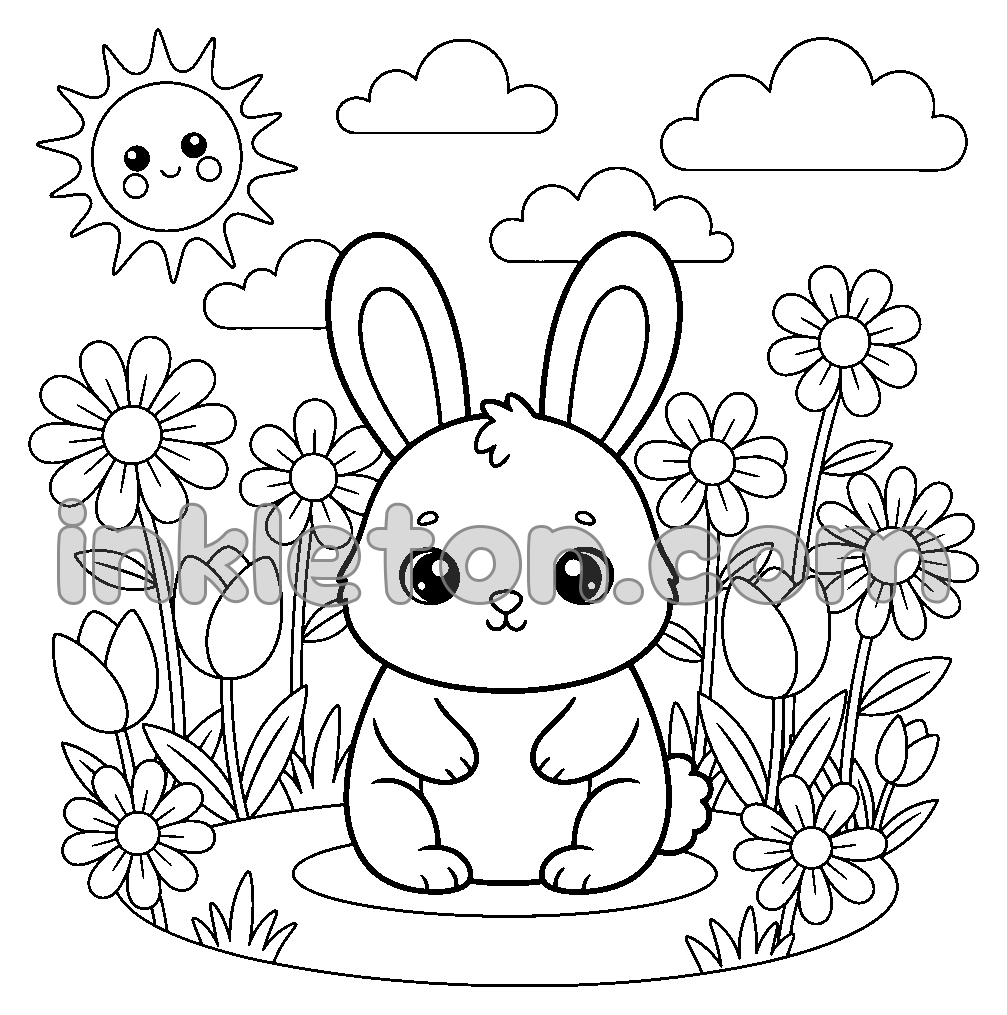 Springtime Bunny in the Daisies