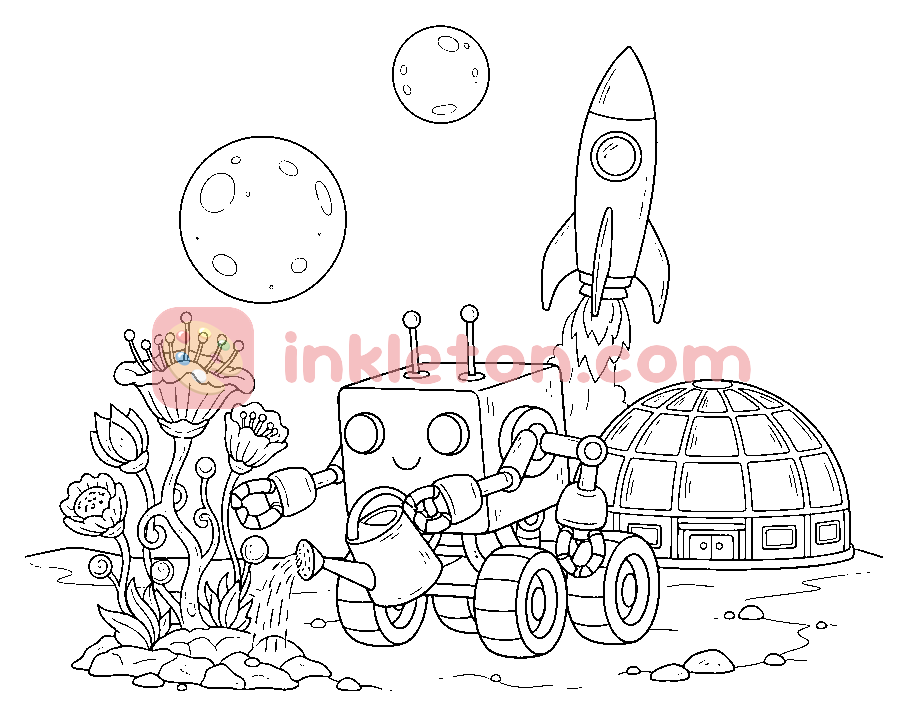 Robot Gardener on the Red Planet coloring page to print