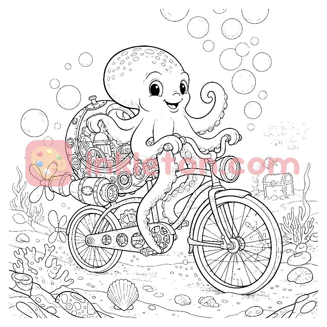 Pagina da colorare Bicicletta multi-pedale subacquea Octopus da stampare