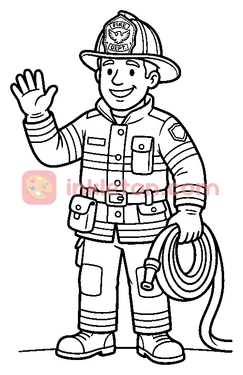 Friendly Firefighter Waving coloring page to print