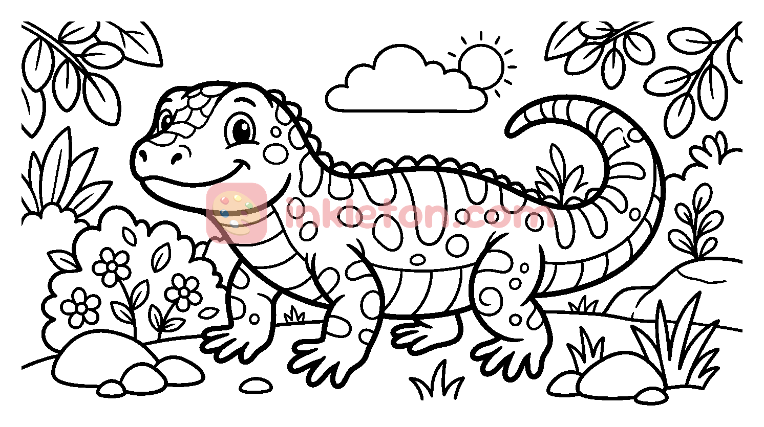 Friendly Spotted Lizard in the Forest coloring page to print