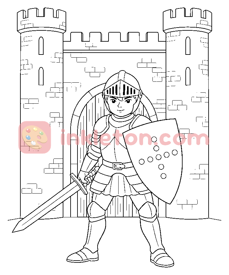 Der junge Ritter der ersten Burg Malvorlage zum Ausdrucken