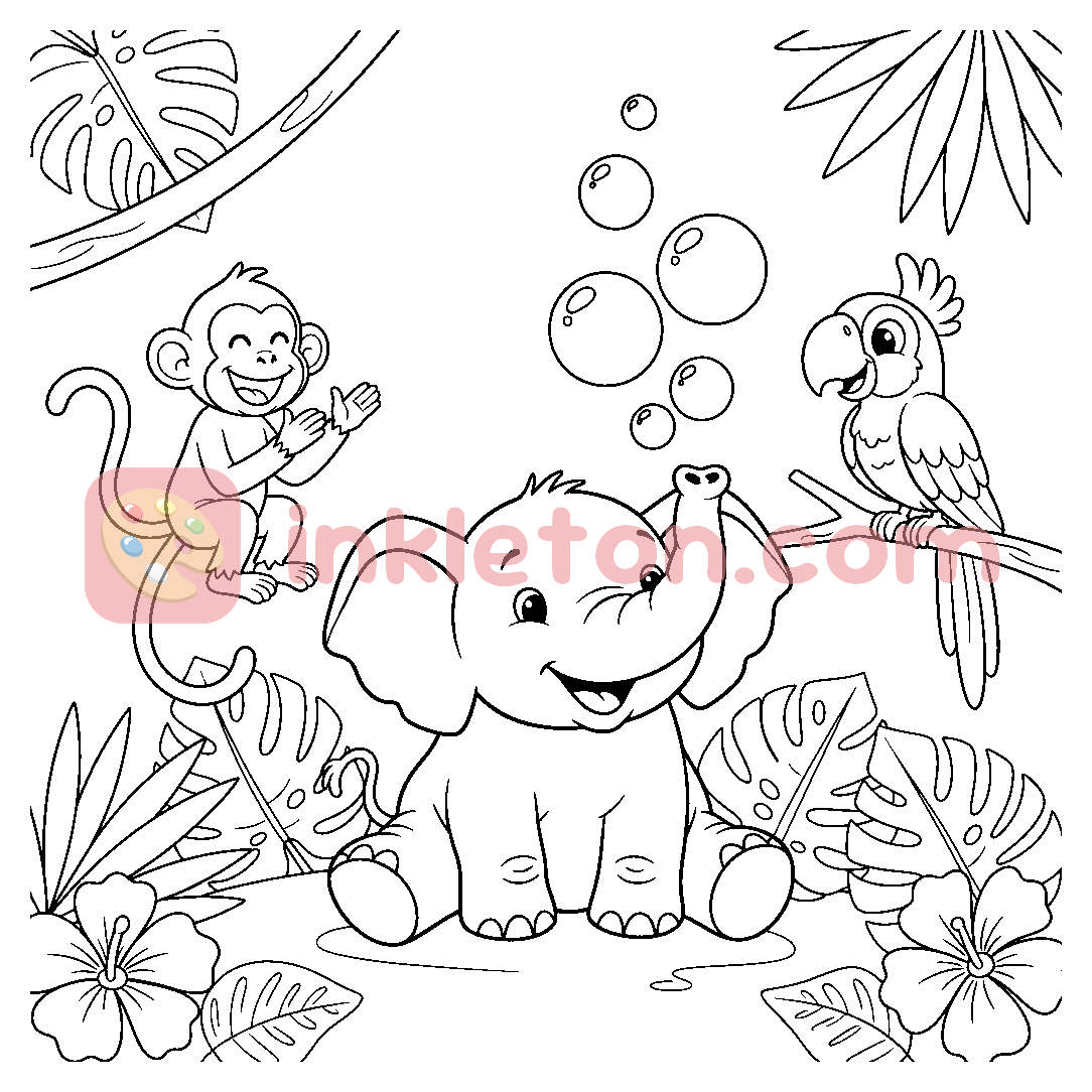 Bubble-Blowing Jungle Elephant coloring page to print