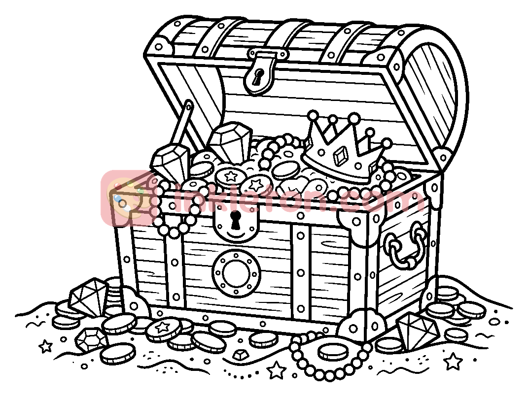 Overflowing Treasure Chest coloring page to print