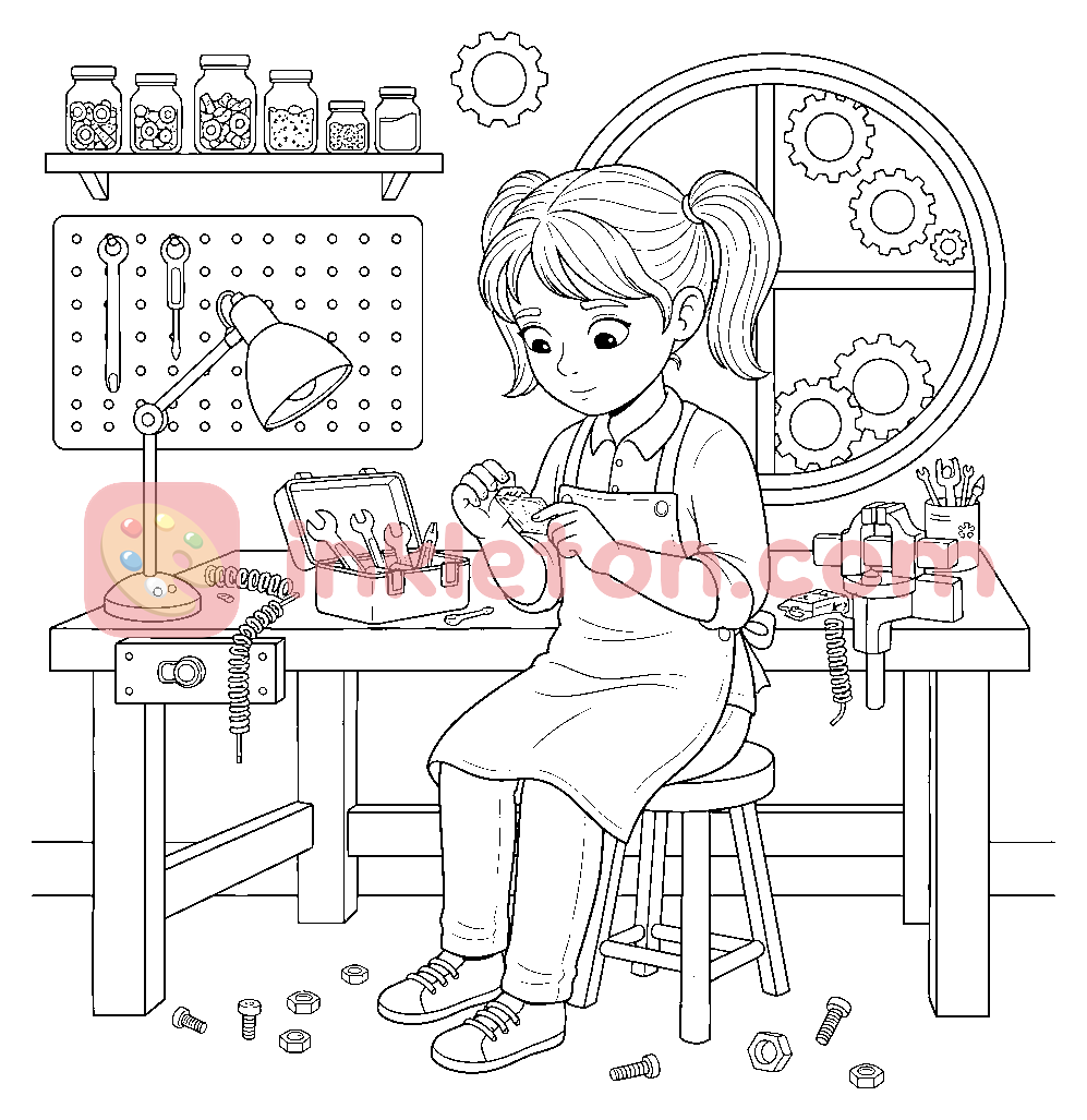 Young Artist Painting Tiles coloring page to print