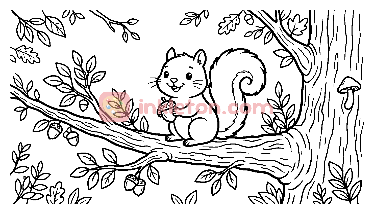 Red Squirrel Eating a Hazelnut coloring page to print