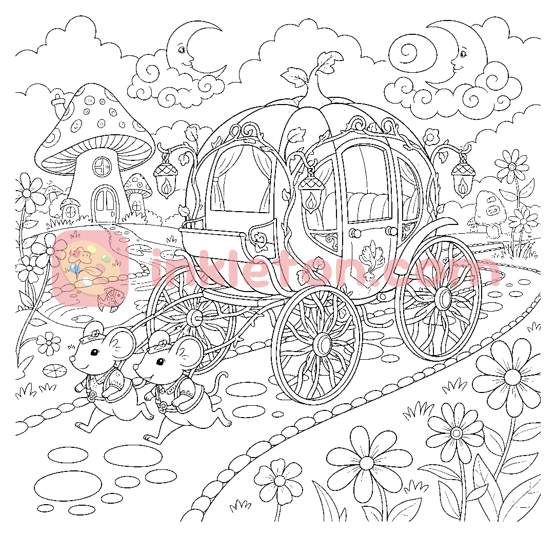 The Mouse-Drawn Pumpkin Coach coloring page to print