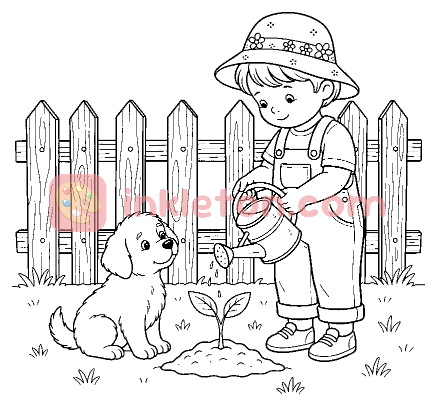 Page de coloriage Le petit jardinier à imprimer