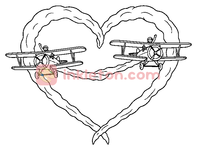 Página para colorir de Aviões do coração do escritor do céu para imprimir