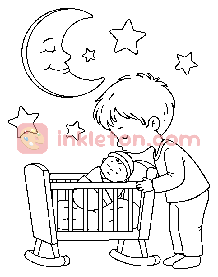 Página para colorear de El primer beso del bebé en la frente para imprimir