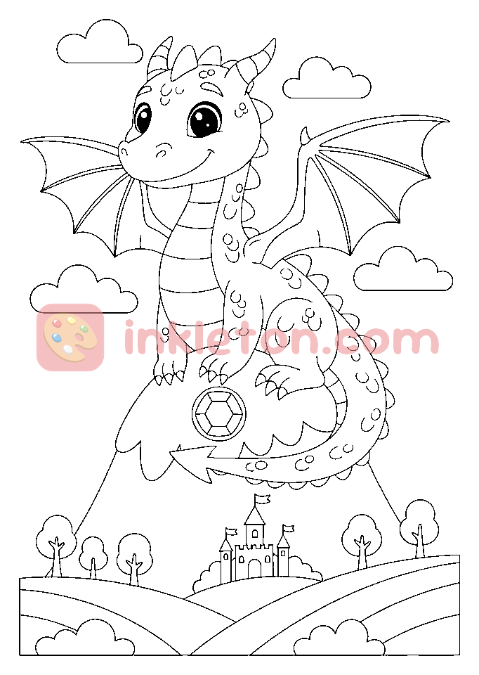 Der Drache und die Windmühle Malvorlage zum Ausdrucken