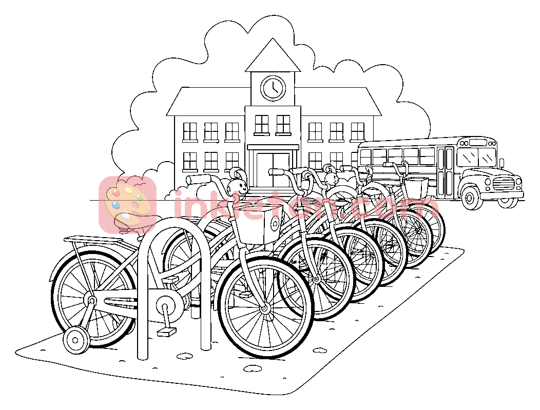 Page de coloriage Le porte-vélos de l'école du matin à imprimer