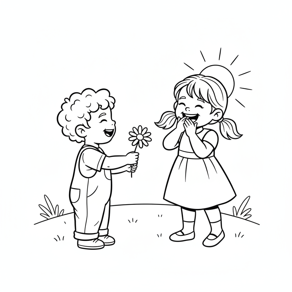 Toddler Kissing Sister with Lollipop coloring page to print