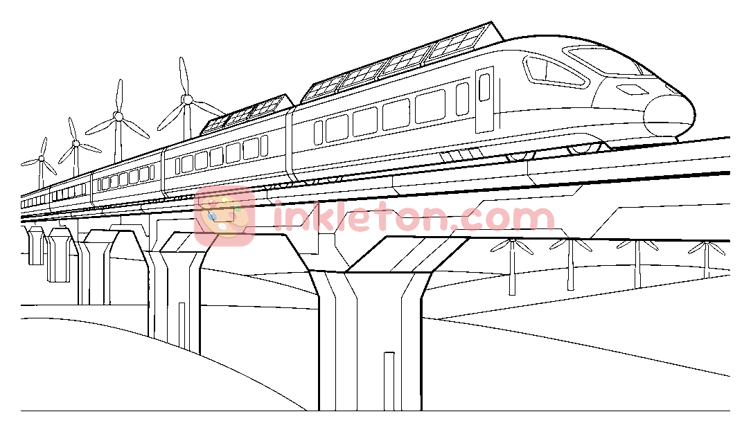 Solarbetriebener Sky Train Malvorlage zum Ausdrucken