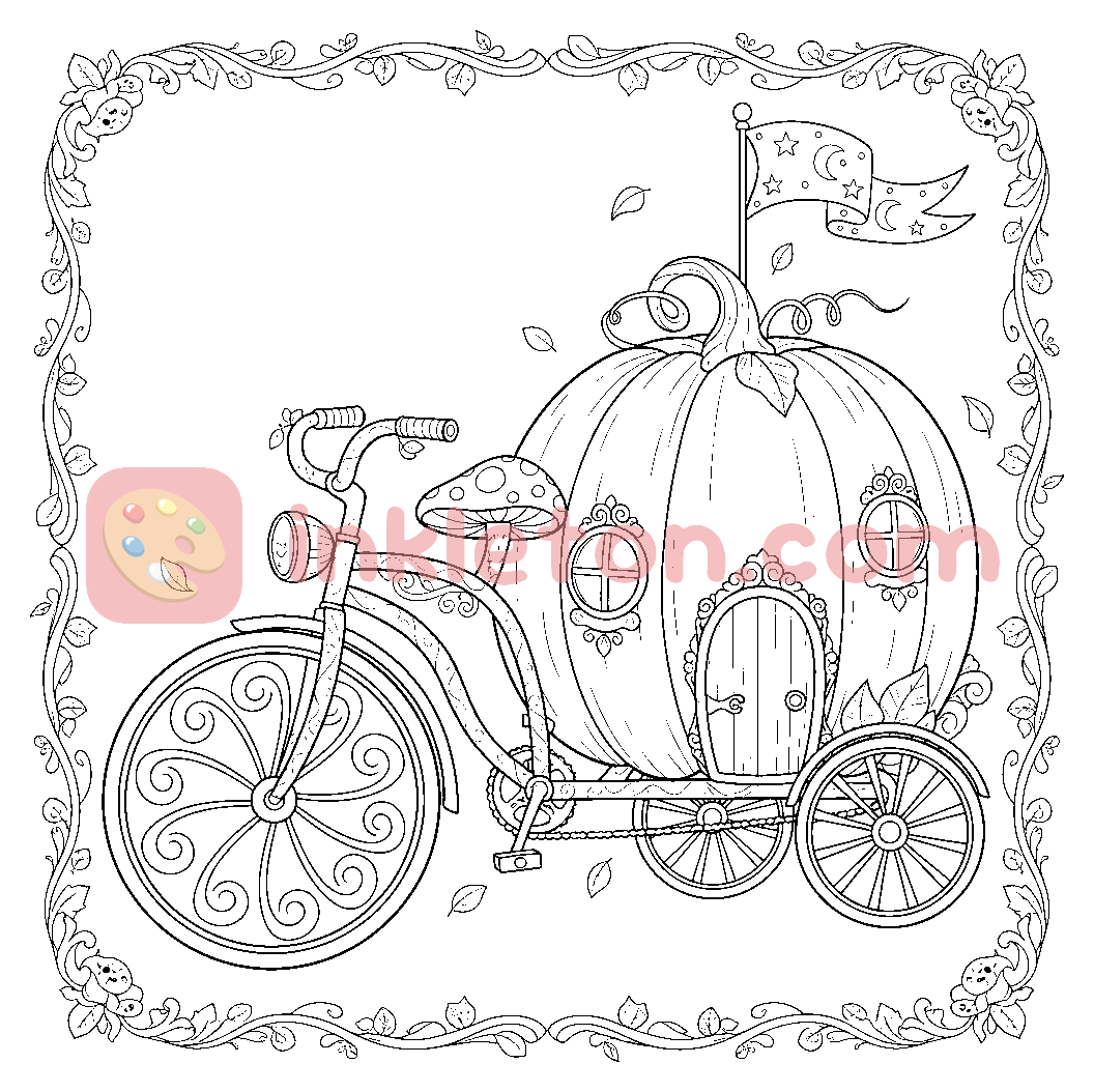 Pagina da colorare La bicicletta con la zucca di Cenerentola da stampare