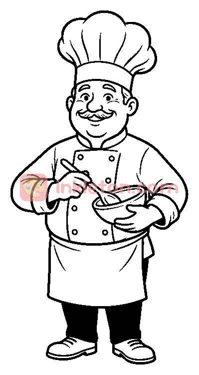 Smiling Chef with Mixing Bowl coloring page to print