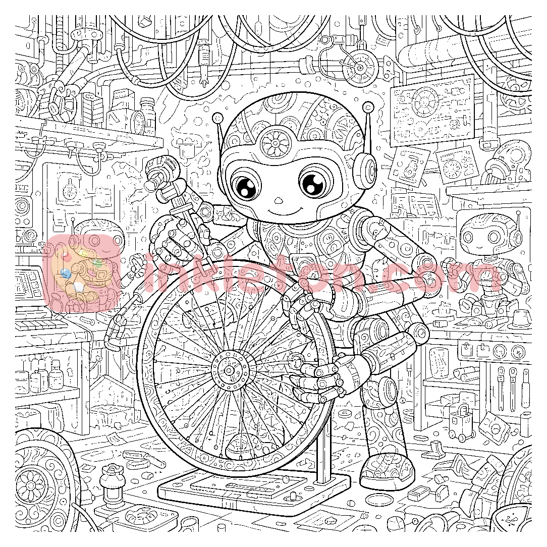 Page de coloriage Atelier de mécanique robotique à imprimer