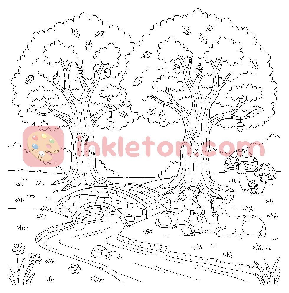 Het betoverende herfstbos kleurplaat om af te drukken