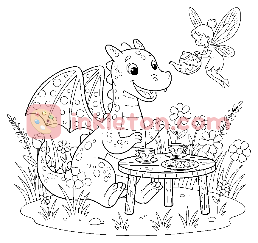 Page de coloriage Le goûter du dragon sympathique à imprimer