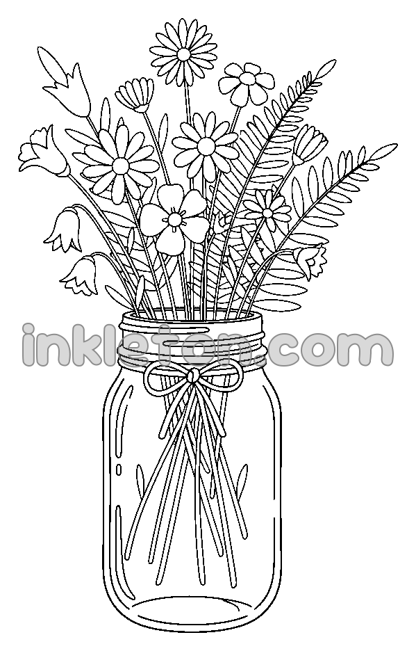 Buket med vilde blomster i en murerbalje