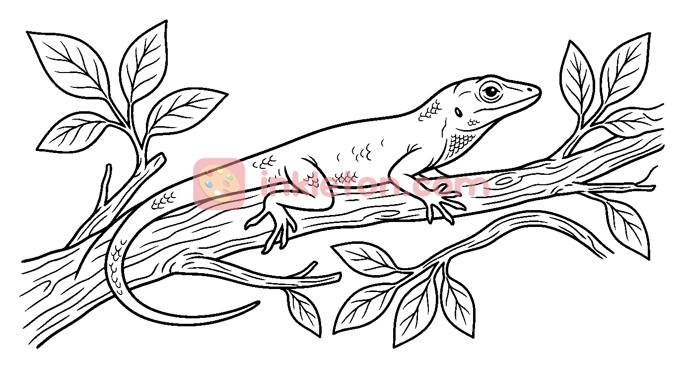 Anole Lizard on a Tree Branch coloring page to print