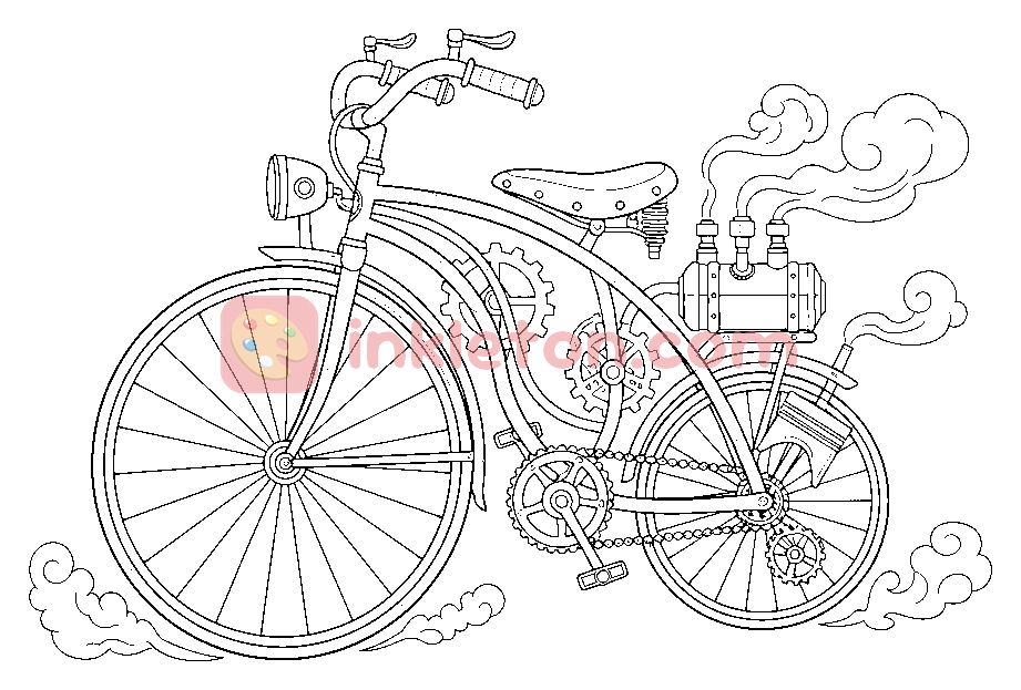 Page de coloriage Vélocipède Steampunk à engrenages à imprimer