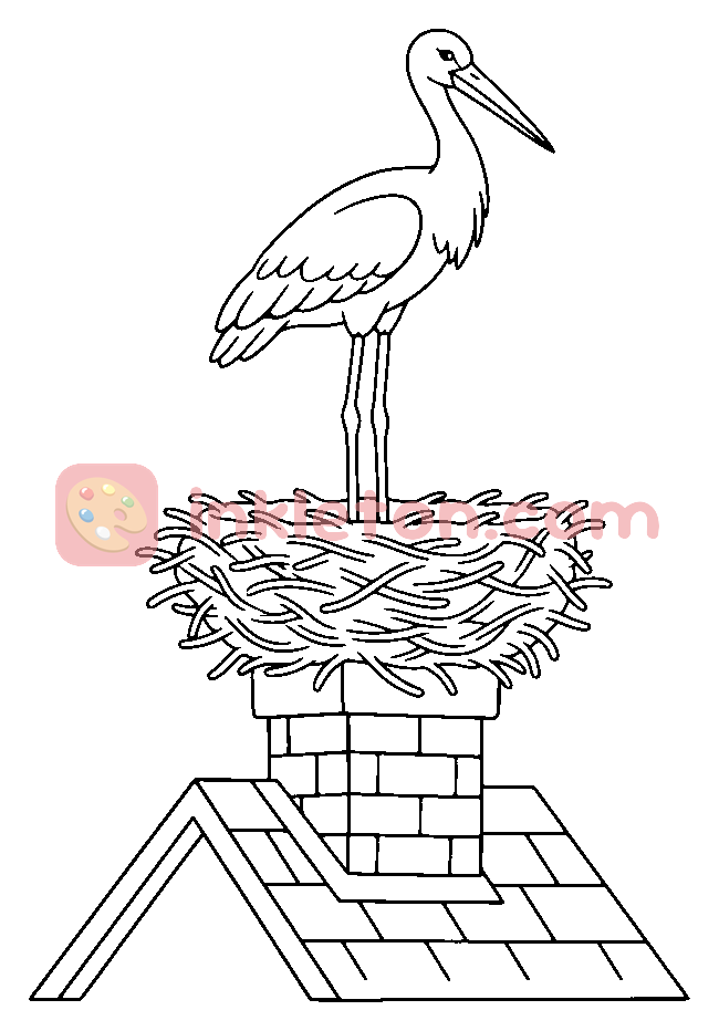 The Stork on the Village Chimney coloring page to print