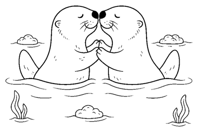 Página para colorir de Beijo flutuante de lontra marinha para imprimir