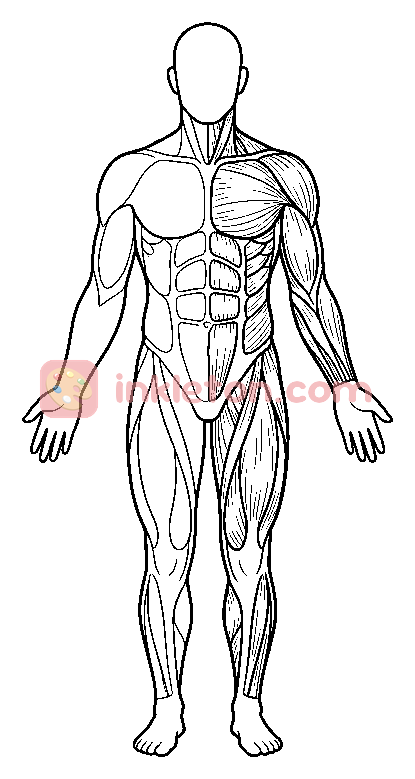 Page de coloriage Diagramme du système musculaire humain à imprimer