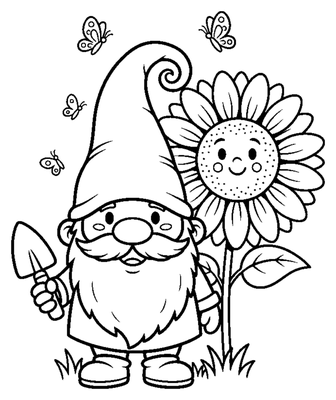 A Garden Gnome and His Flowers
