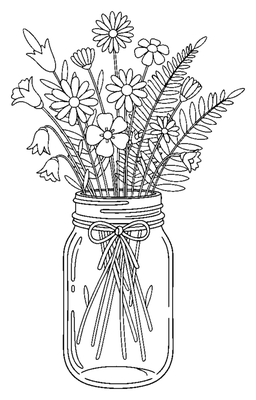 Buket med vilde blomster i en murerbalje