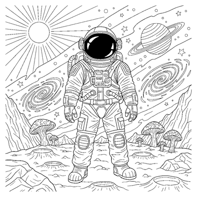 Astronaut on the Two-Moon Planet coloring page to print