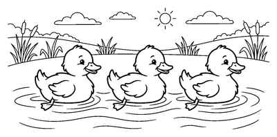 Página para colorir de Patinhos a Nadar numa Lagoa para imprimir