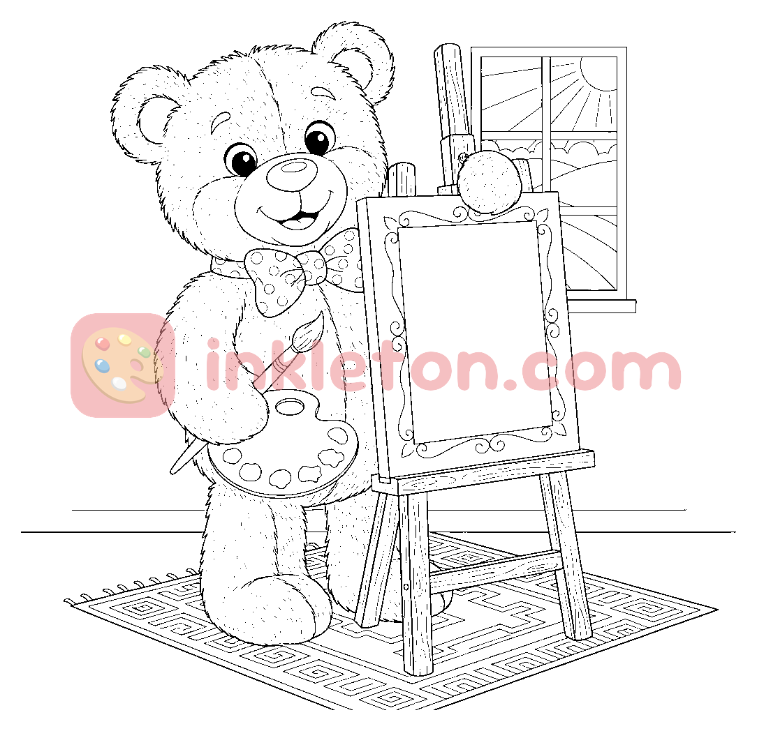 Teddy maci csókolózó állvány színező nyomtatáshoz
