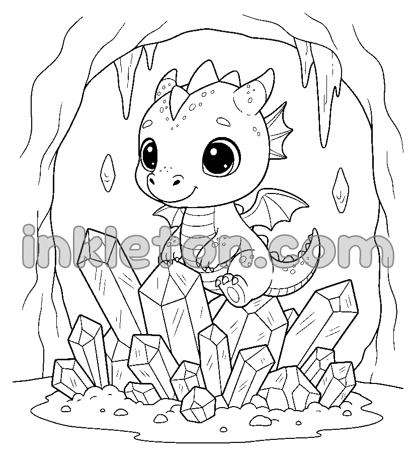 Baby Dragon in a Crystal Cave