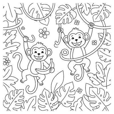 Página para colorir de Macacos da selva brincalhões para imprimir