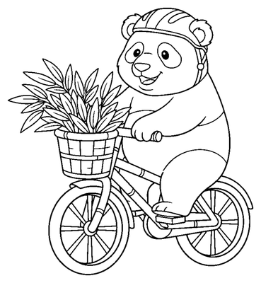 Page de coloriage Promenade à vélo en bambou du Panda à imprimer