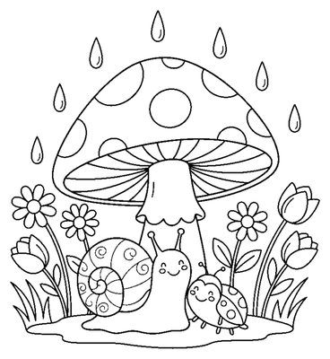Rainy Day Garden Friends coloring page to print