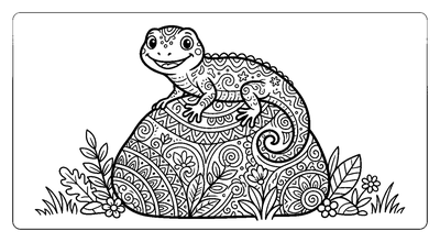Smiling Lizard on a Patterned Rock coloring page to print