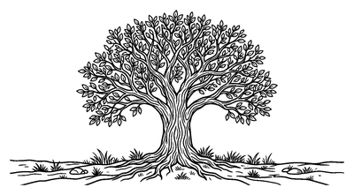 Pagina da colorare Grande Albero Frondoso con Radici da stampare